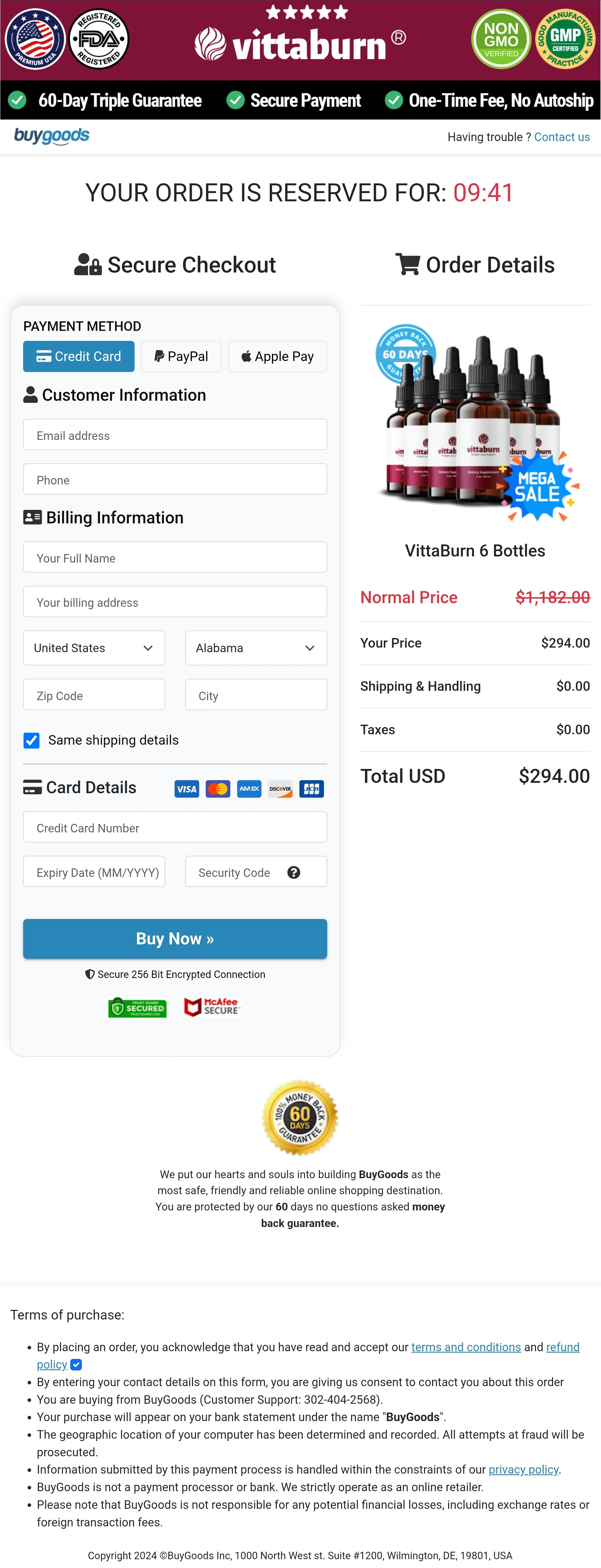 VittaBurn order form